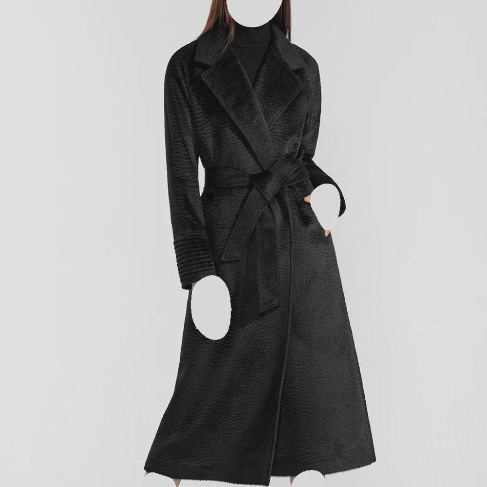 SENTALER SURI ALPACA LONG NOTCHED COLLAR RAGLAN SLEEVE WRAP COAT
